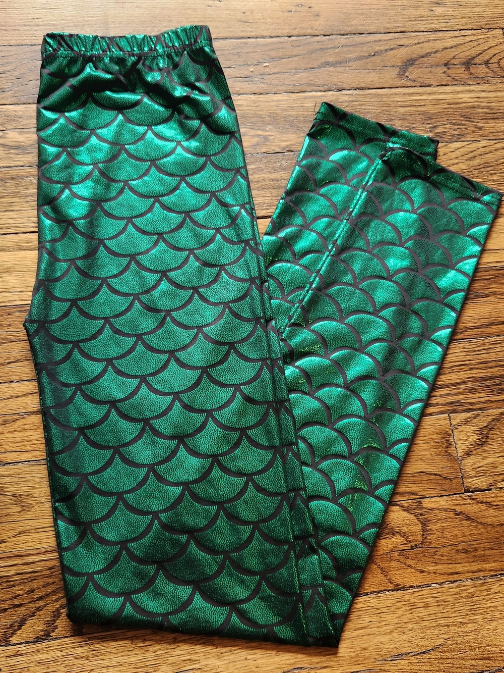 Mermaid Ariel Cosplay Green Metallic Scale Leggings - XS/S